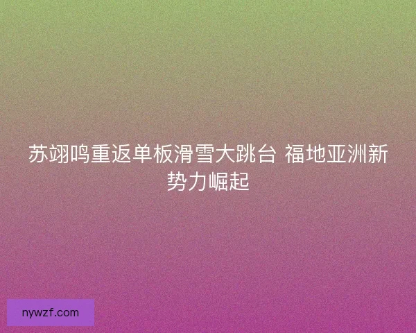 苏翊鸣重返单板滑雪大跳台 福地亚洲新势力崛起